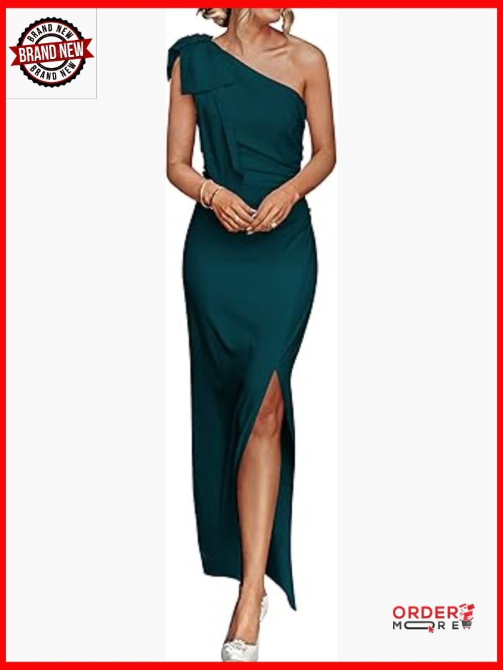 One Shoulder Sleeveless Ruched Bodycon Maxi Dress with Slit